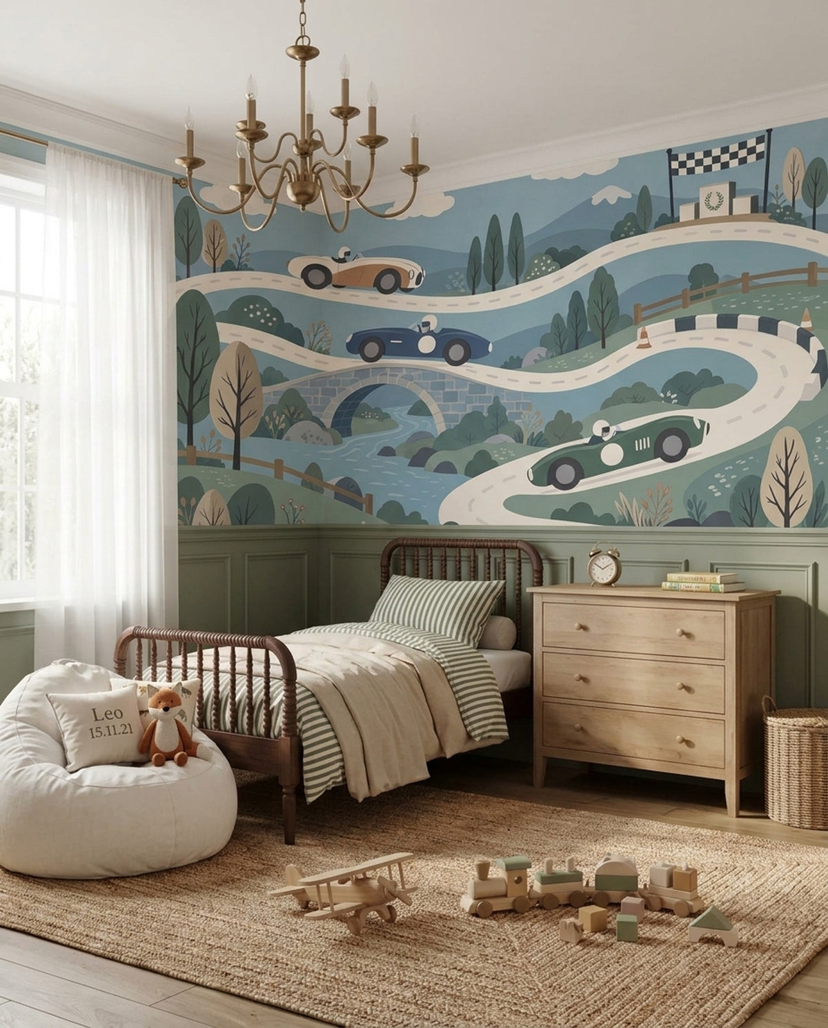 Vintage Race Cars Wallpaper Whimsical Countryside Wall Mural