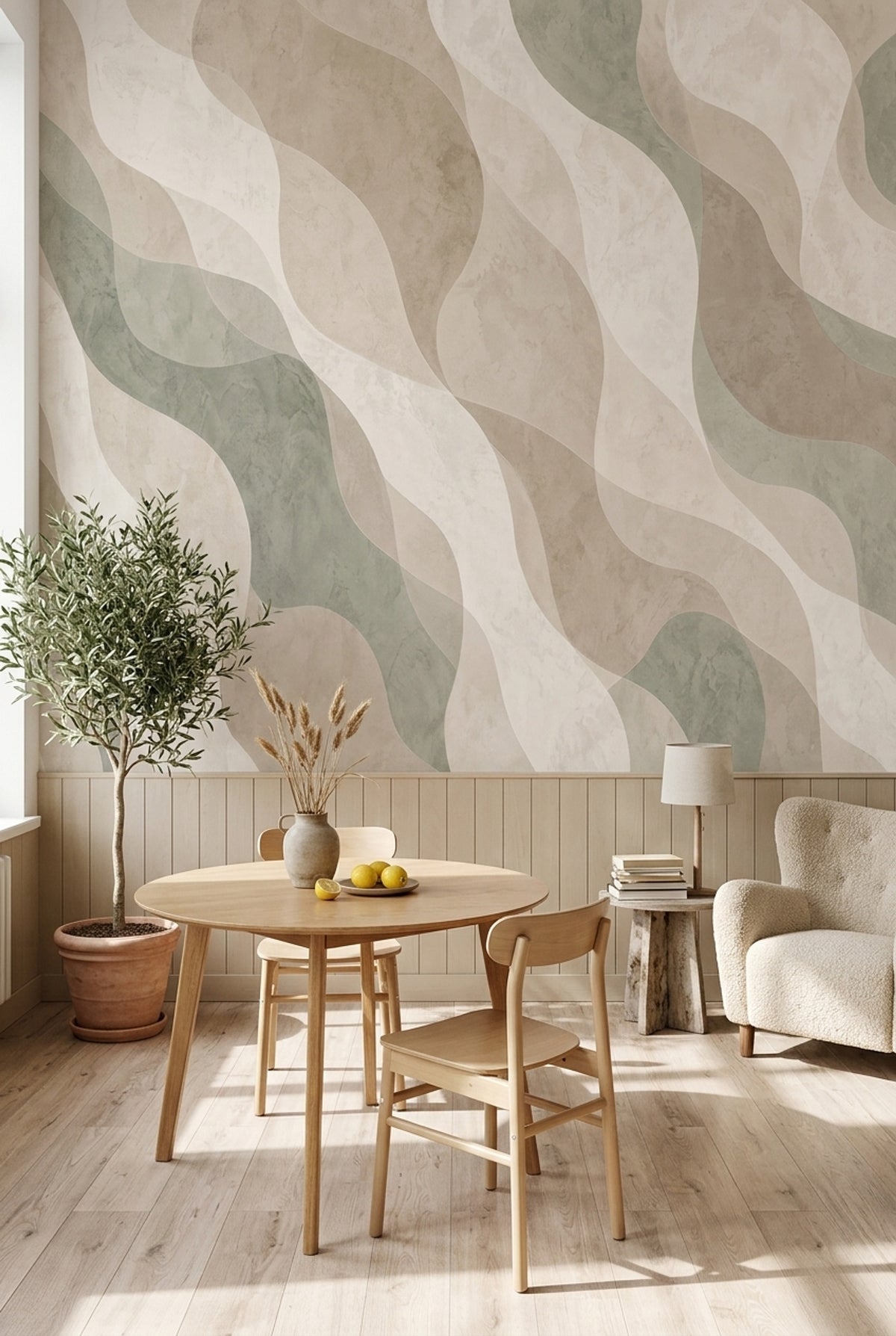 Organic Waves Wallpaper Neutral Modern Wall Mural