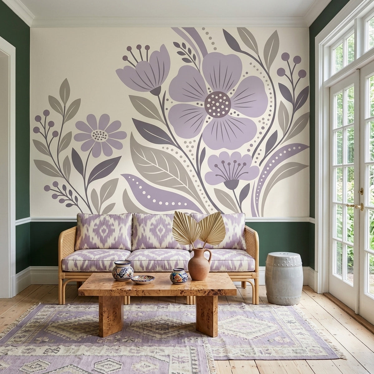 Scandinavian Floral Wallpaper Lavender Botanicals Wall Mural