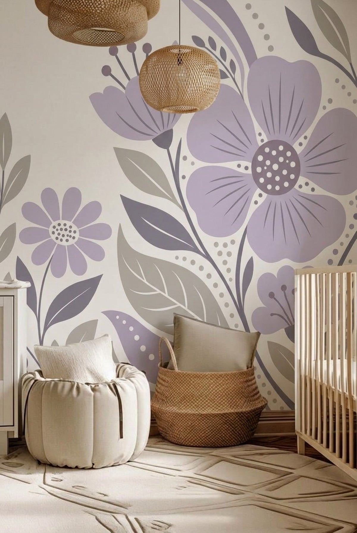 Scandinavian Floral Wallpaper Lavender Botanicals Wall Mural