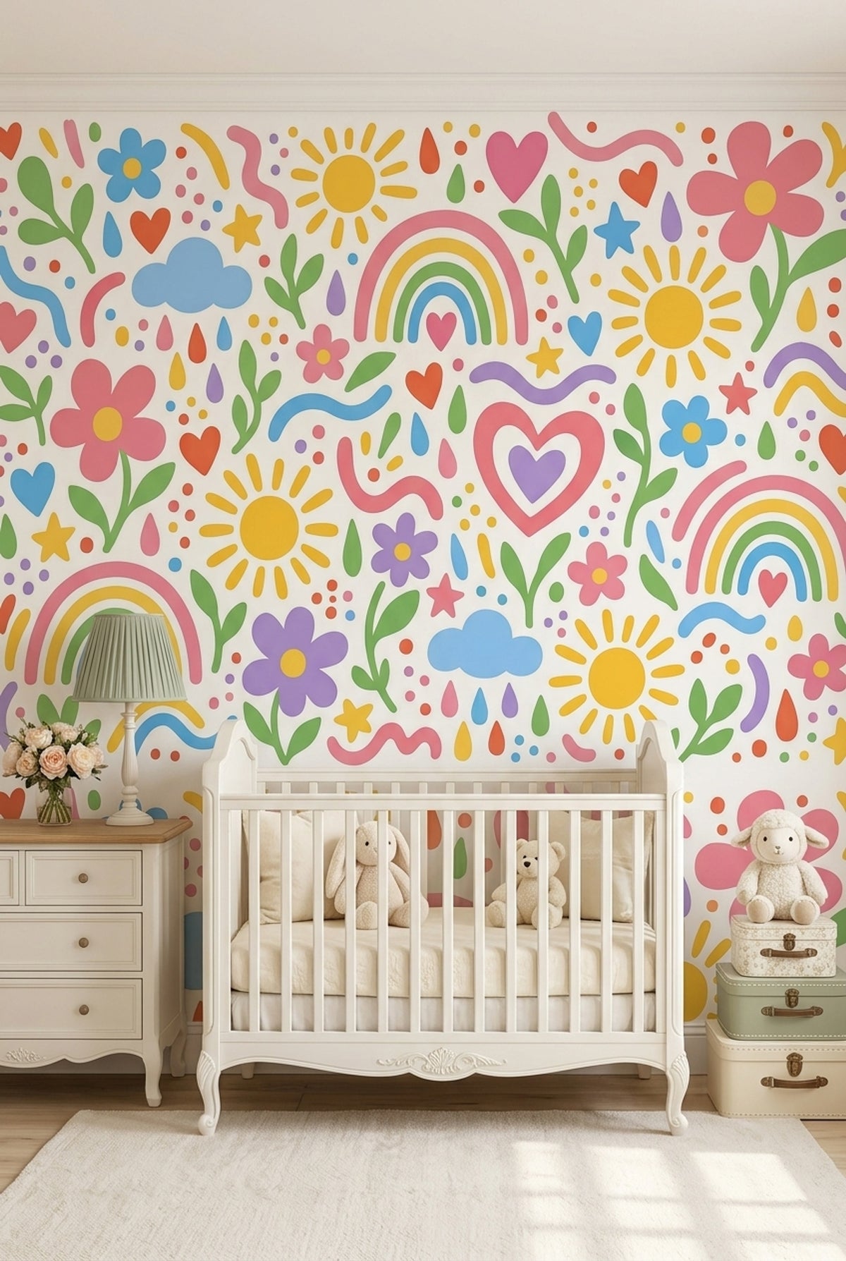Rainbow Doodle Icons Wallpaper White Background Wall Mural
