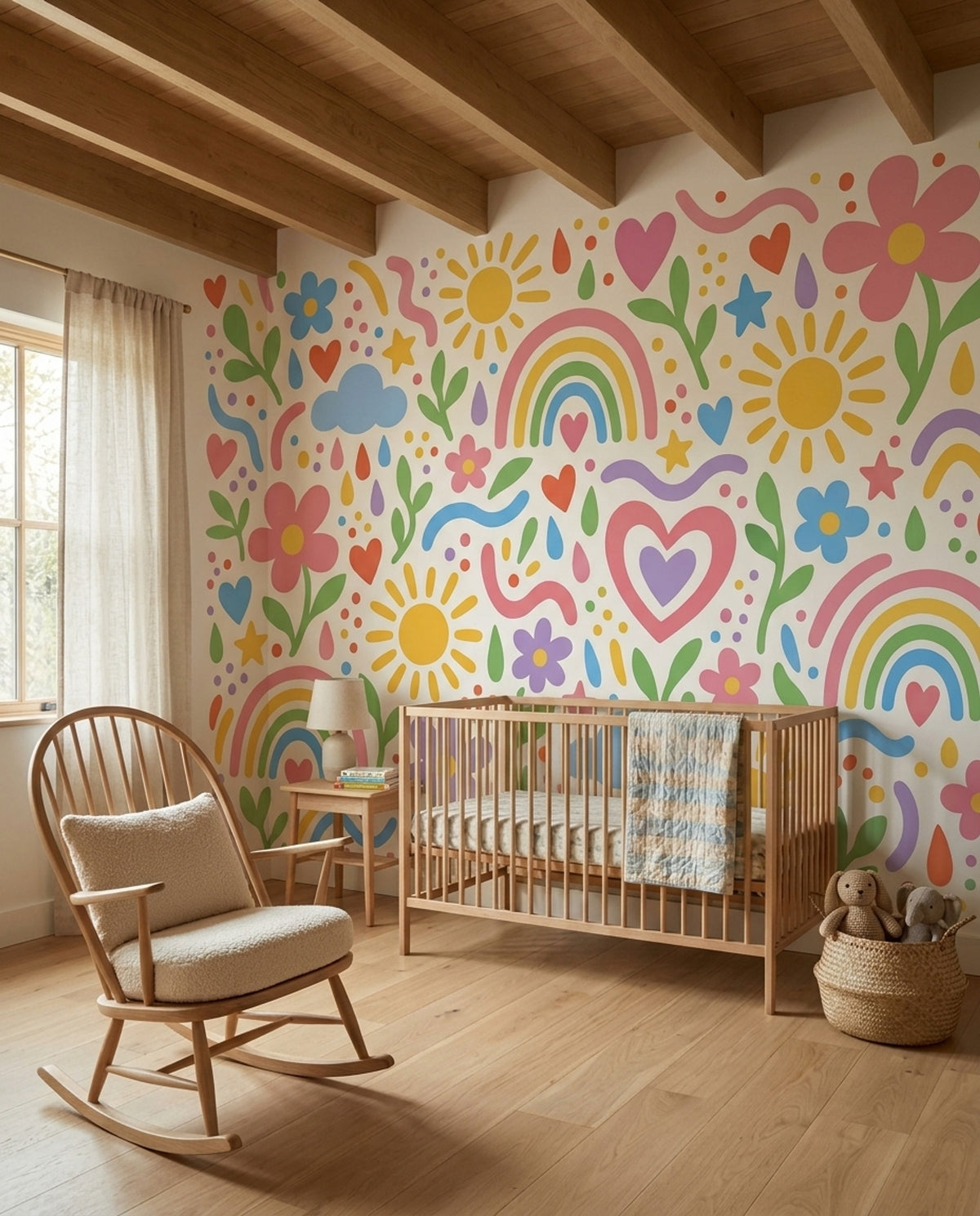 Rainbow Doodle Icons Wallpaper White Background Wall Mural