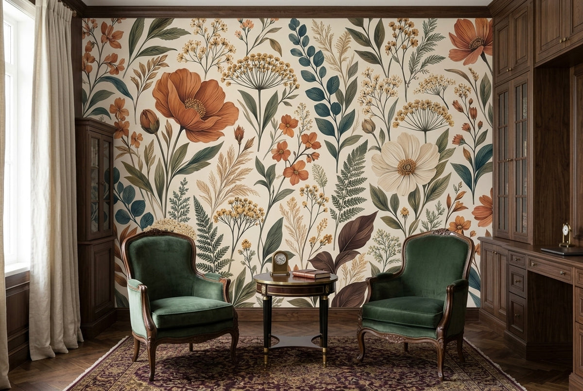 Vintage Wildflowers Wallpaper Ivory Background Wall Mural