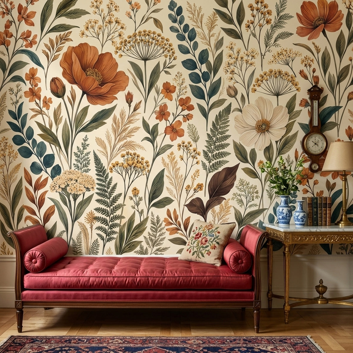 Vintage Wildflowers Wallpaper Ivory Background Wall Mural