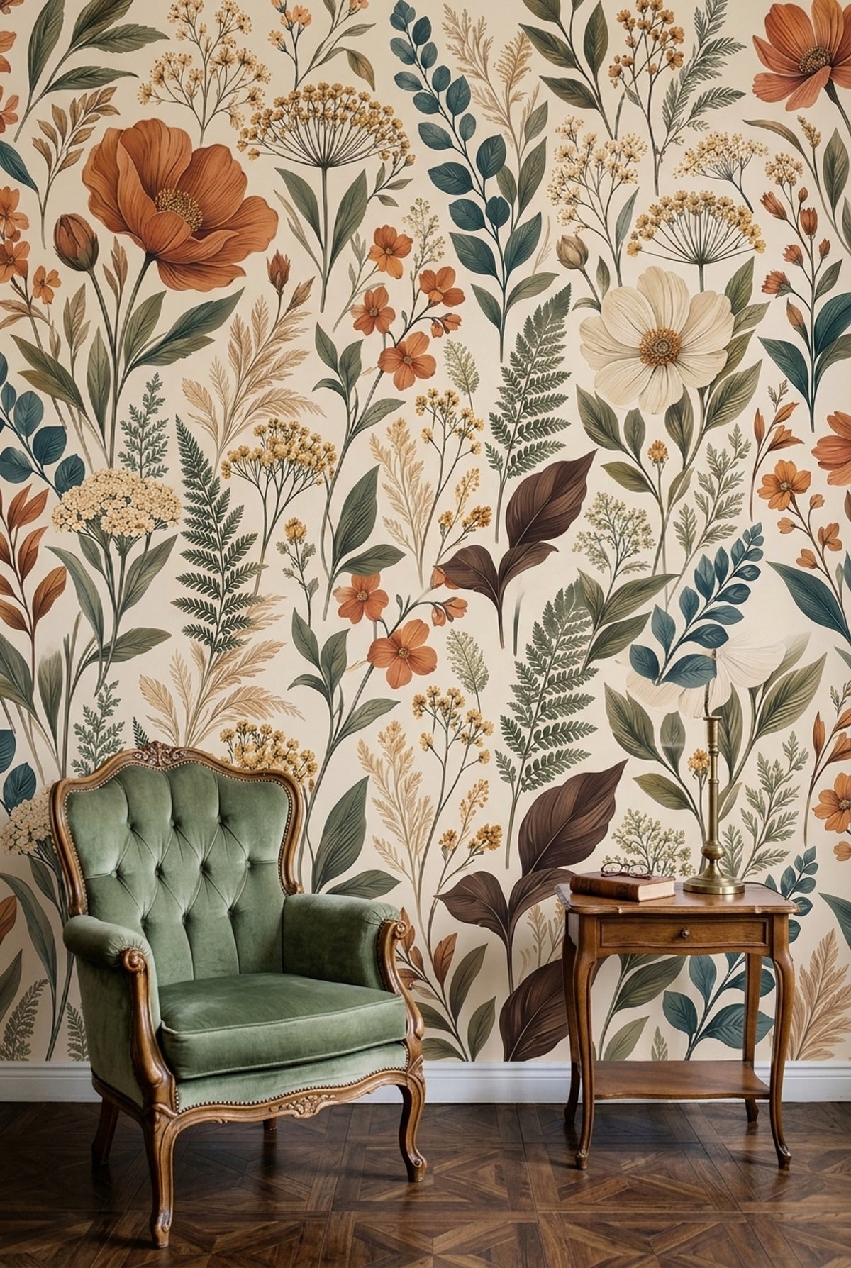 Vintage Wildflowers Wallpaper Ivory Background Wall Mural