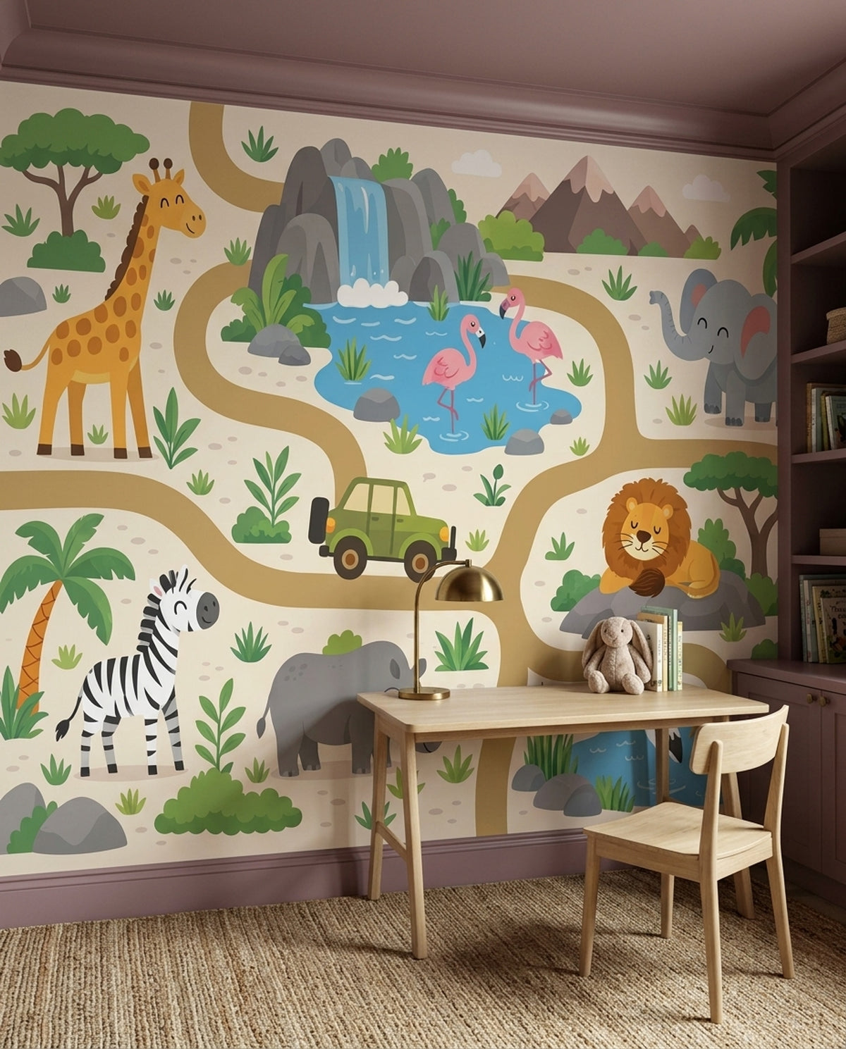 Cartoon Safari Animals Wallpaper Tropical Landscape Wall Mural