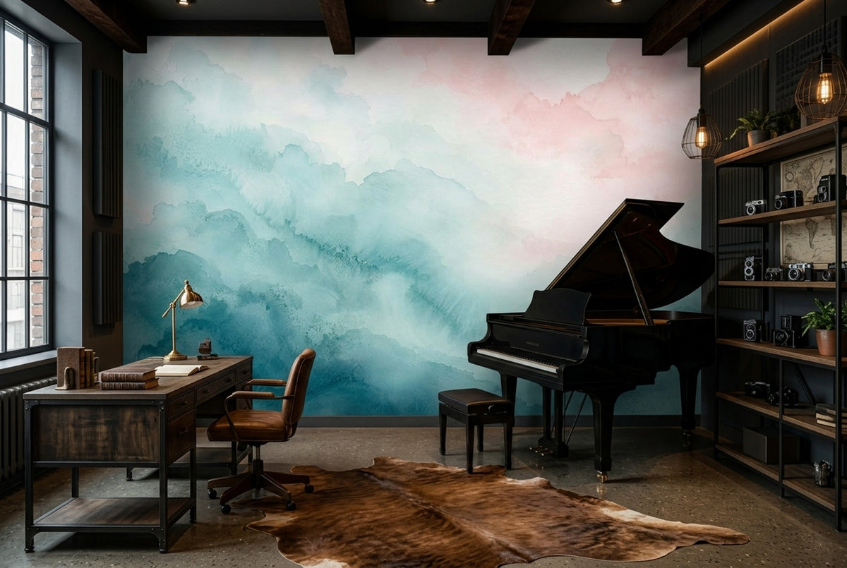 Abstract Watercolor Texture Wallpaper Pastel Teal Wash Wall Mural
