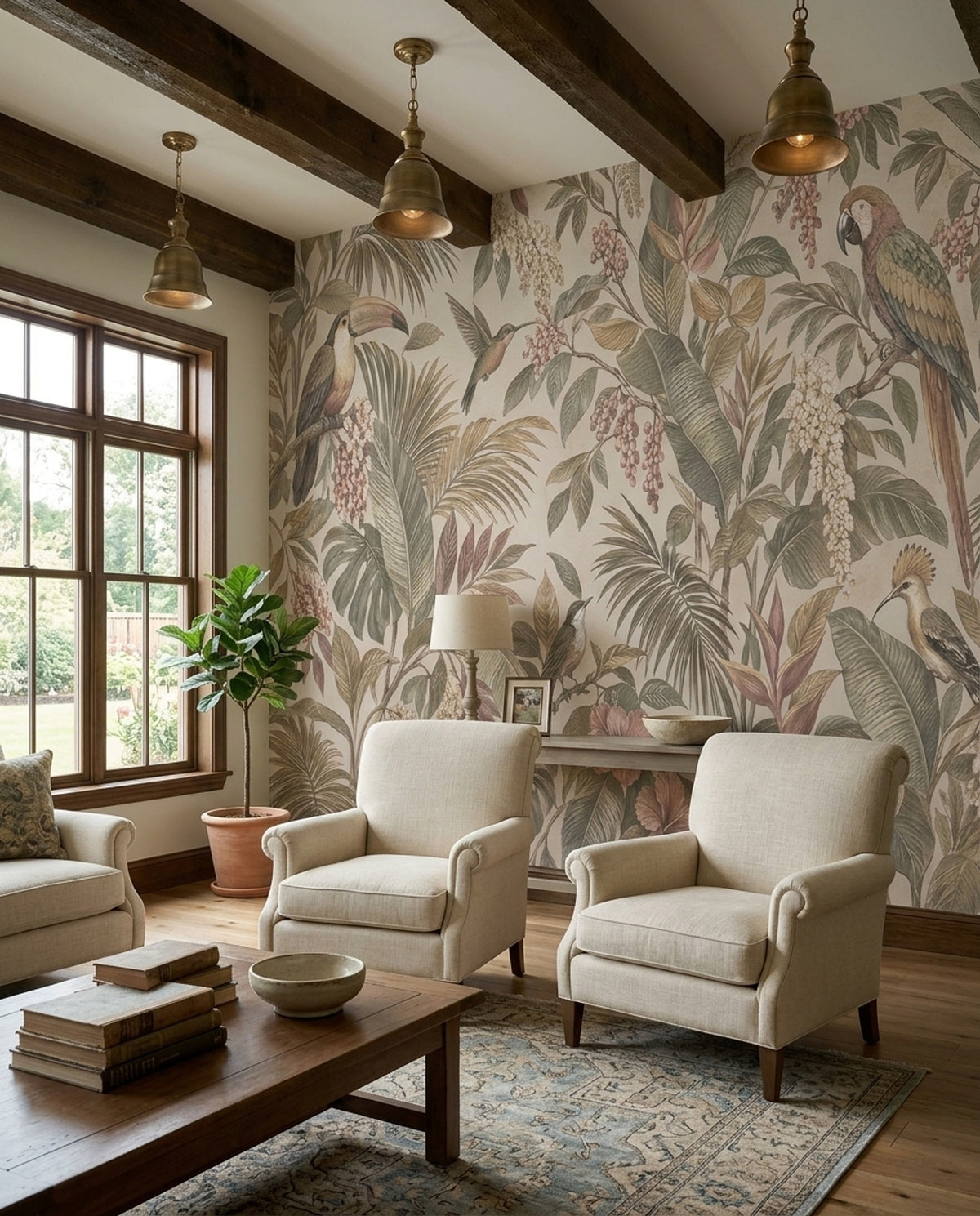 Tropical Birds Wallpaper Vintage Botanical Wall Mural