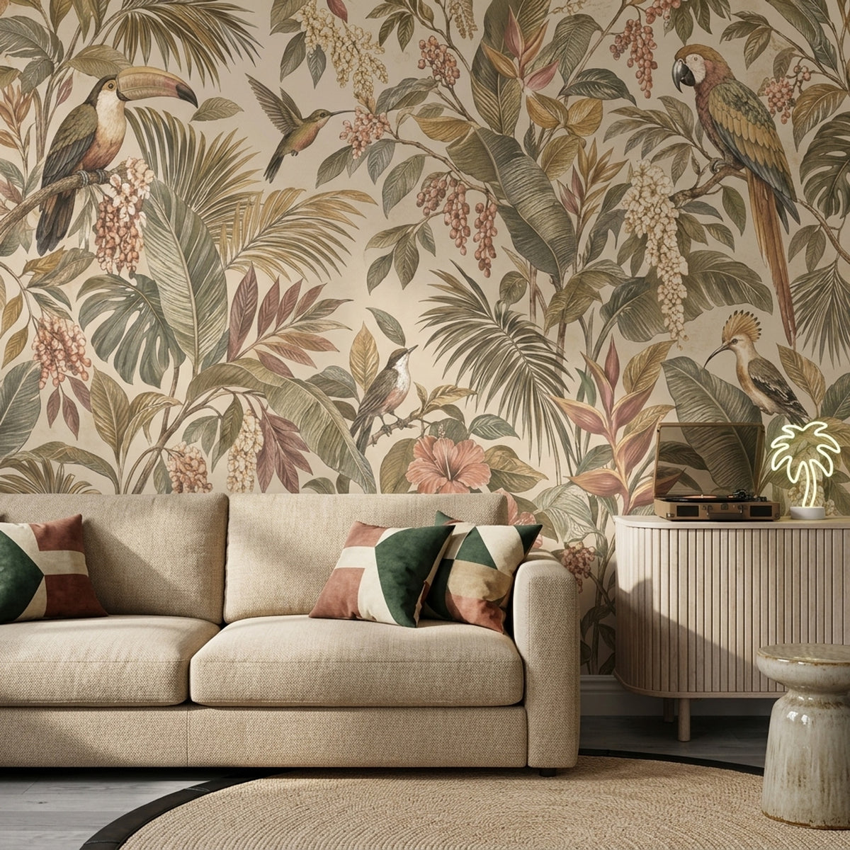 Tropical Birds Wallpaper Vintage Botanical Wall Mural
