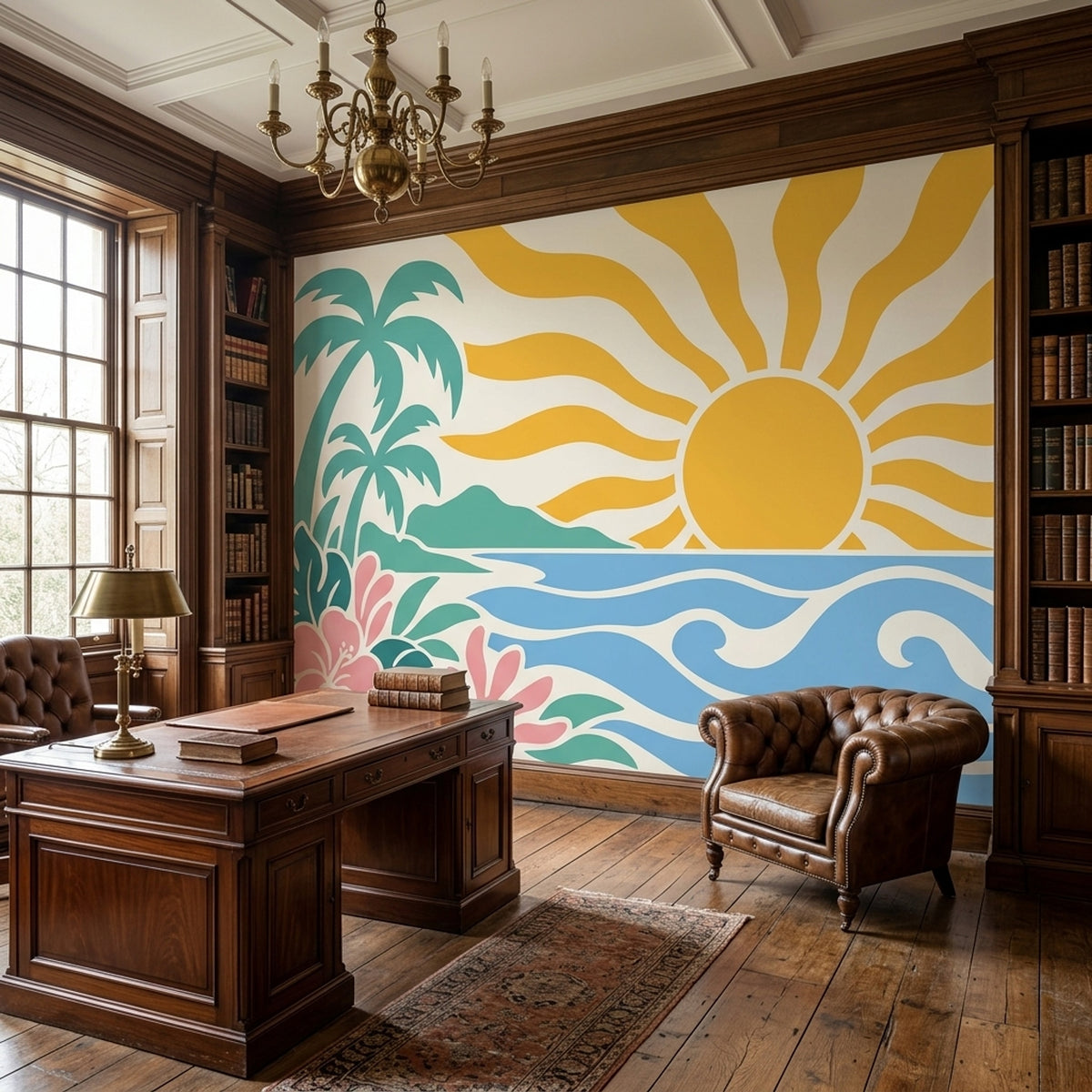 Tropical Beach Sunset Wallpaper Retro Palm Wall Mural