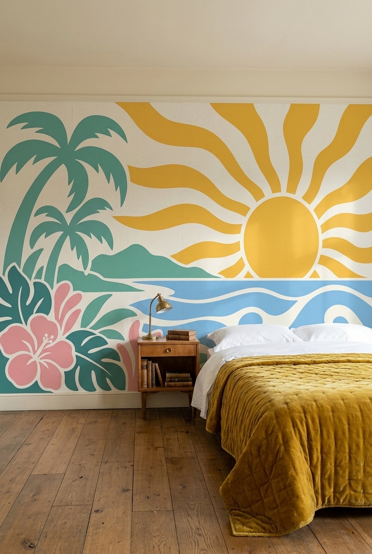 Tropical Beach Sunset Wallpaper Retro Palm Wall Mural