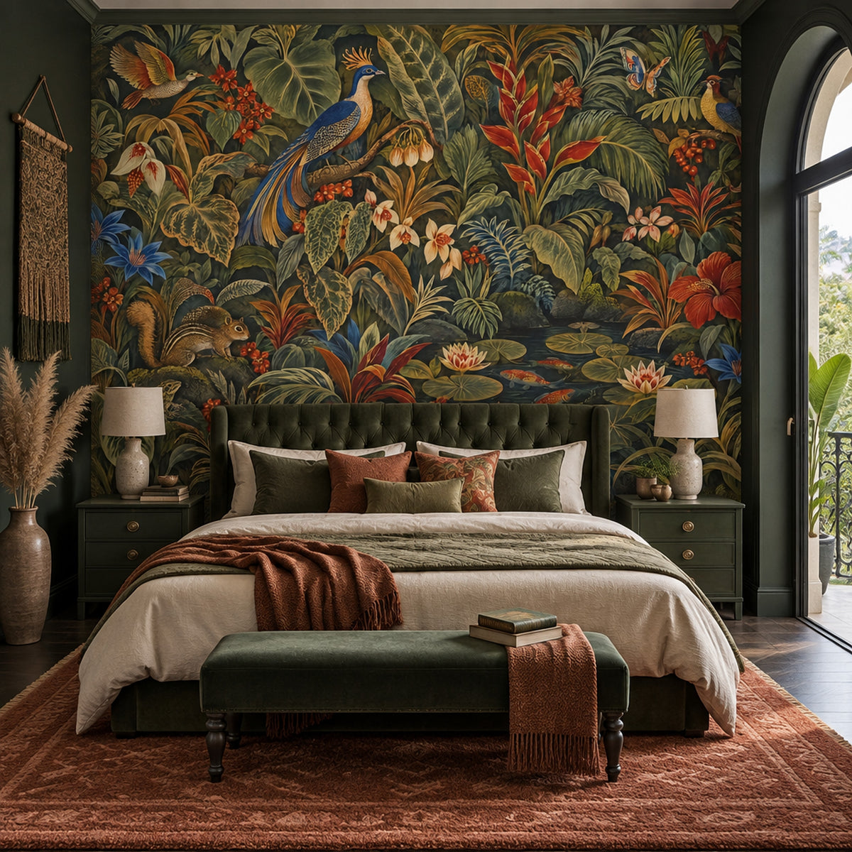 Dark Tropical Jungle Wallpaper Exotic Birds And Pond Lilies Wall Mural
