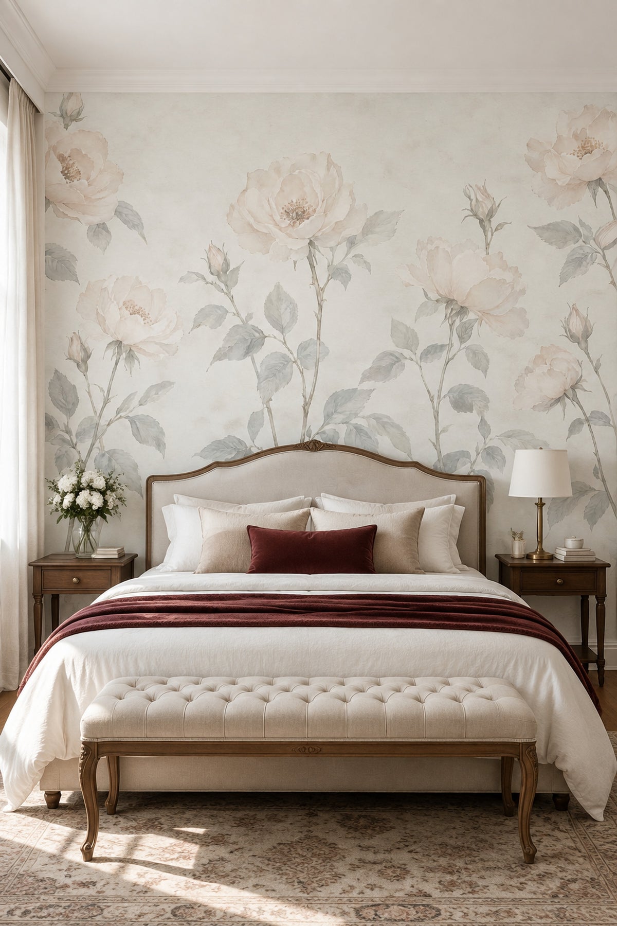 Watercolor Roses Wallpaper Ivory Botanical Wall Mural
