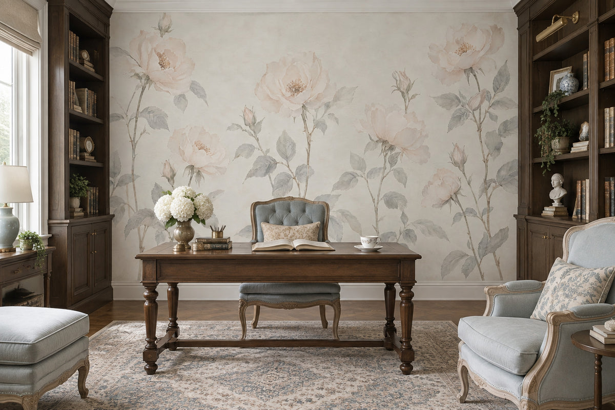 Watercolor Roses Wallpaper Ivory Botanical Wall Mural