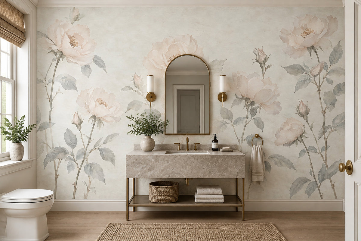 Watercolor Roses Wallpaper Ivory Botanical Wall Mural