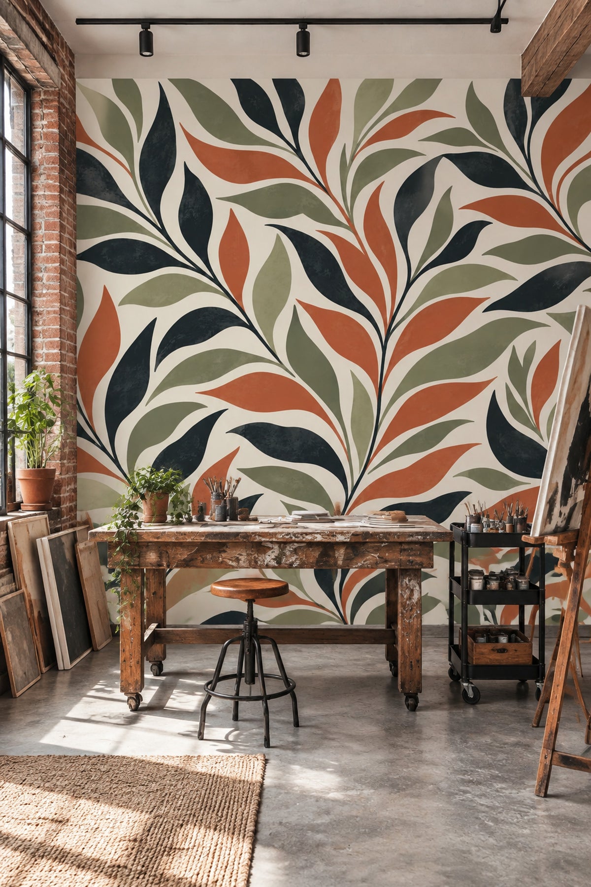 Stylized Botanical Leaves Wallpaper Retro Vines Wall Mural