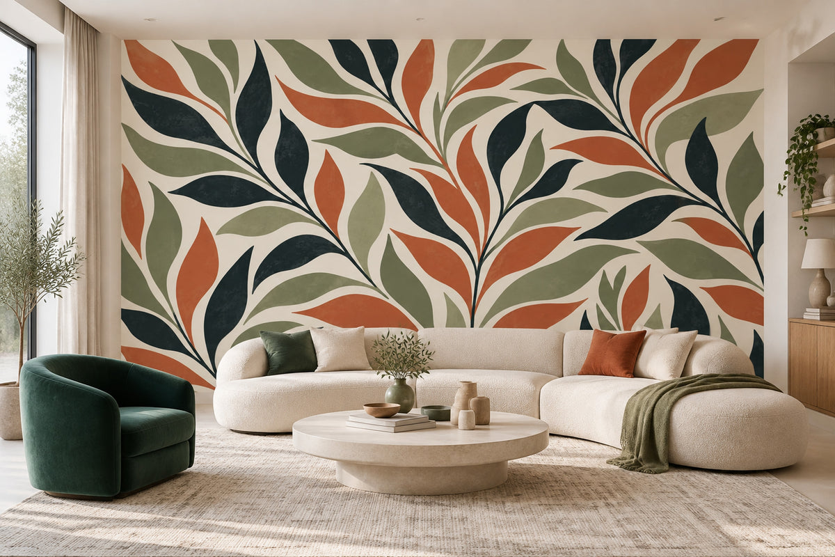 Stylized Botanical Leaves Wallpaper Retro Vines Wall Mural