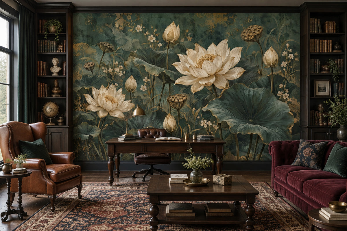 Lotus Flowers Wallpaper Dark Floral Wall Mural
