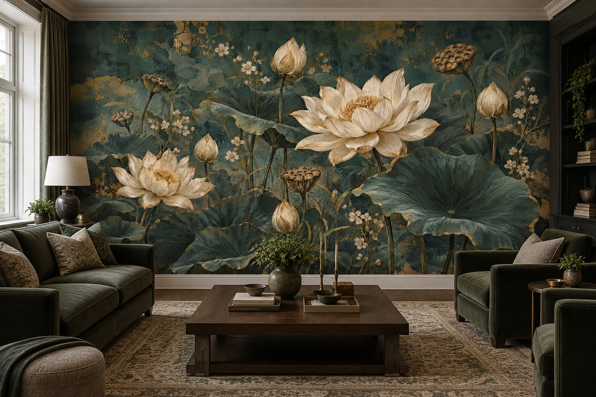 Lotus Flowers Wallpaper Dark Floral Wall Mural