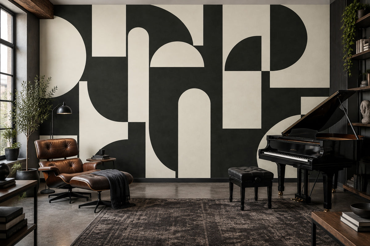 Geometric Arches Wallpaper Black And Cream Wall Mural