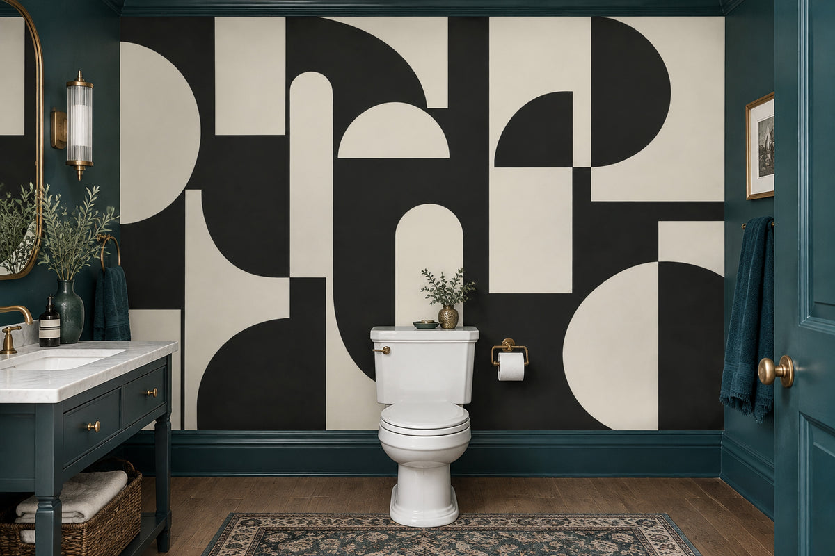 Geometric Arches Wallpaper Black And Cream Wall Mural