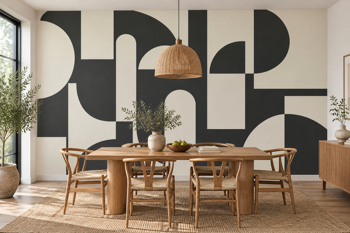Geometric Arches Wallpaper Black And Cream Wall Mural
