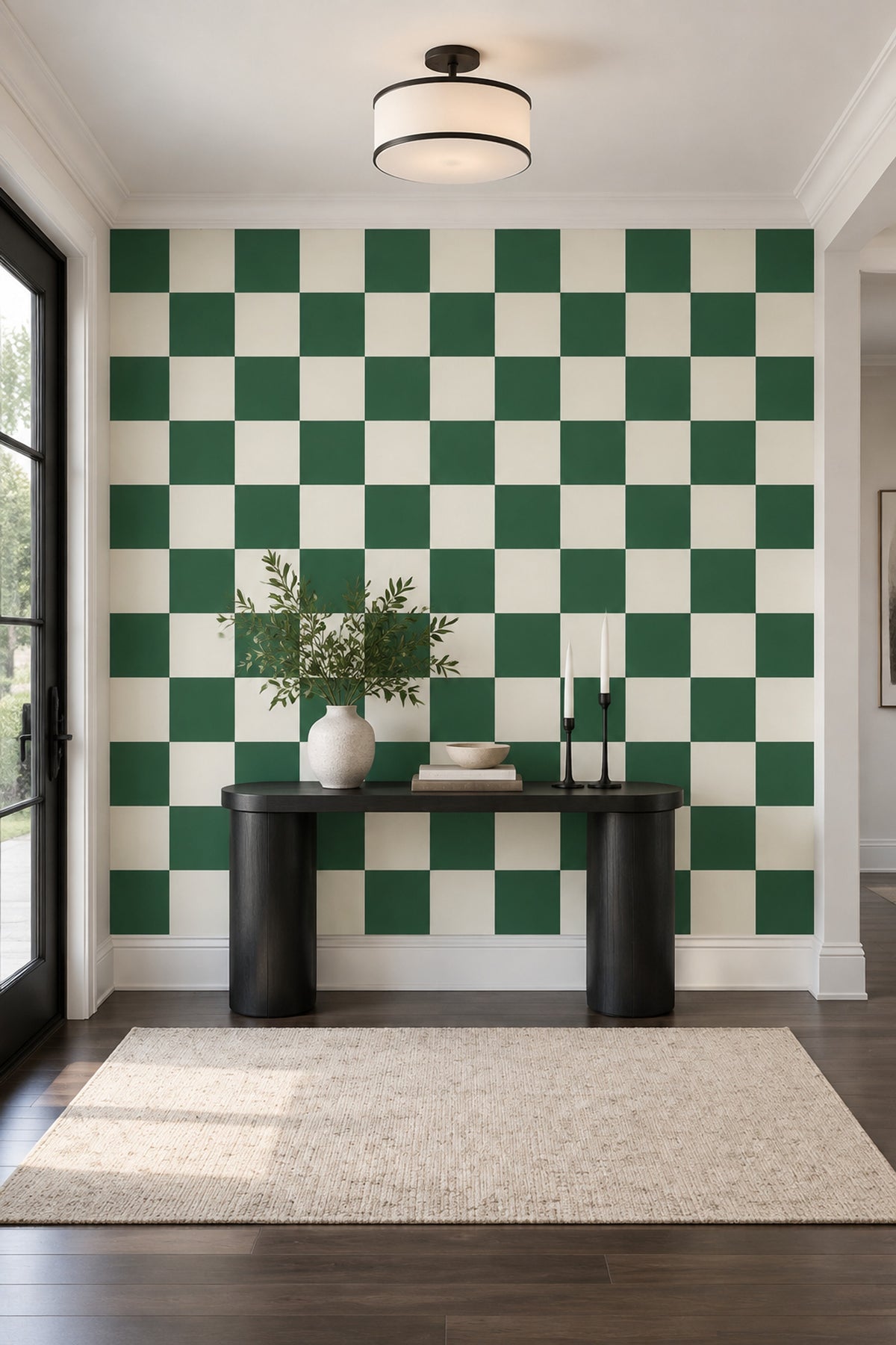 Green Checkerboard Wallpaper Retro Grid Wall Mural