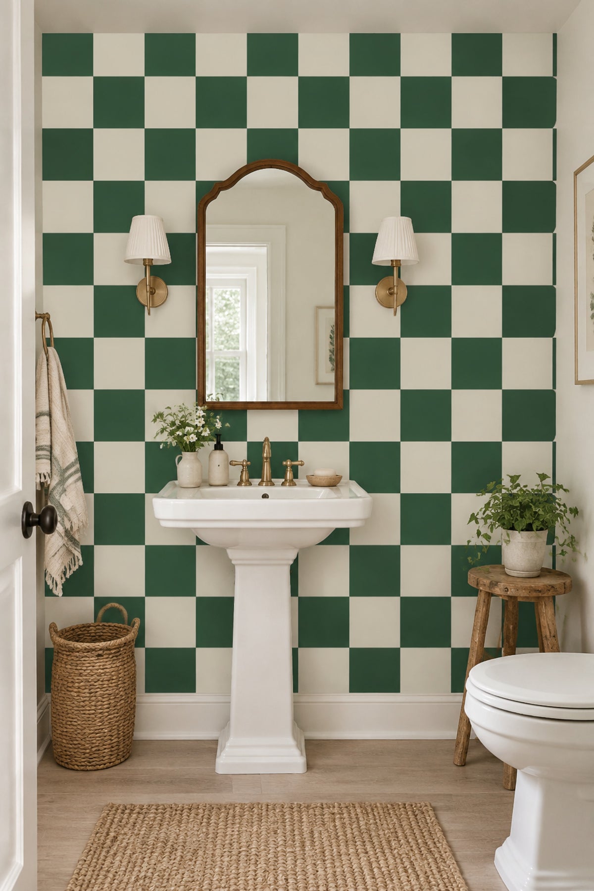 Green Checkerboard Wallpaper Retro Grid Wall Mural