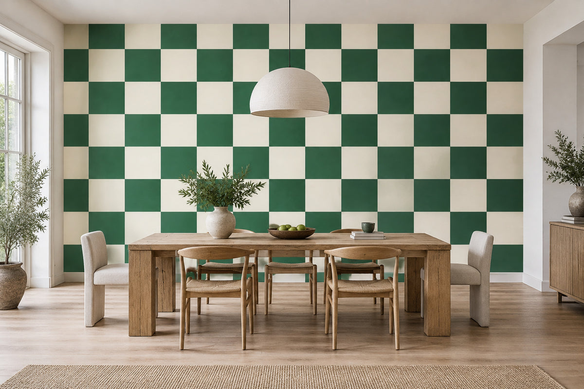 Green Checkerboard Wallpaper Retro Grid Wall Mural