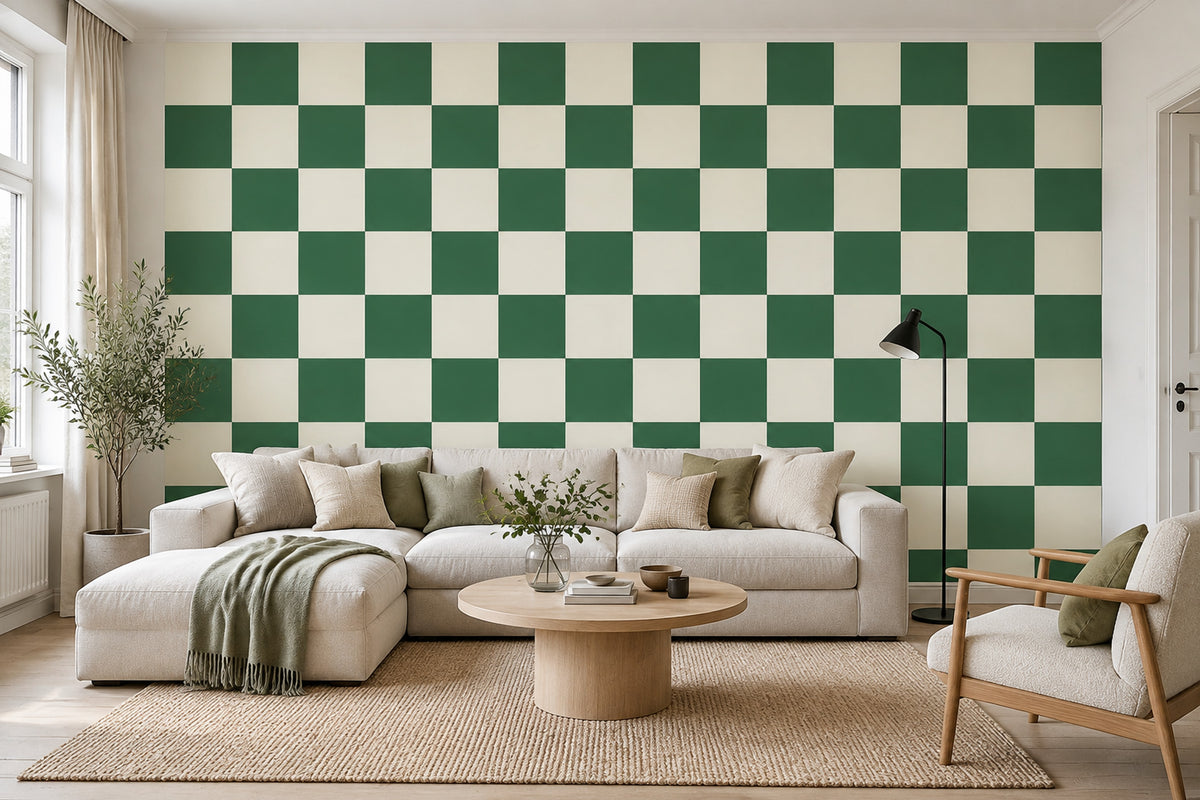 Green Checkerboard Wallpaper Retro Grid Wall Mural