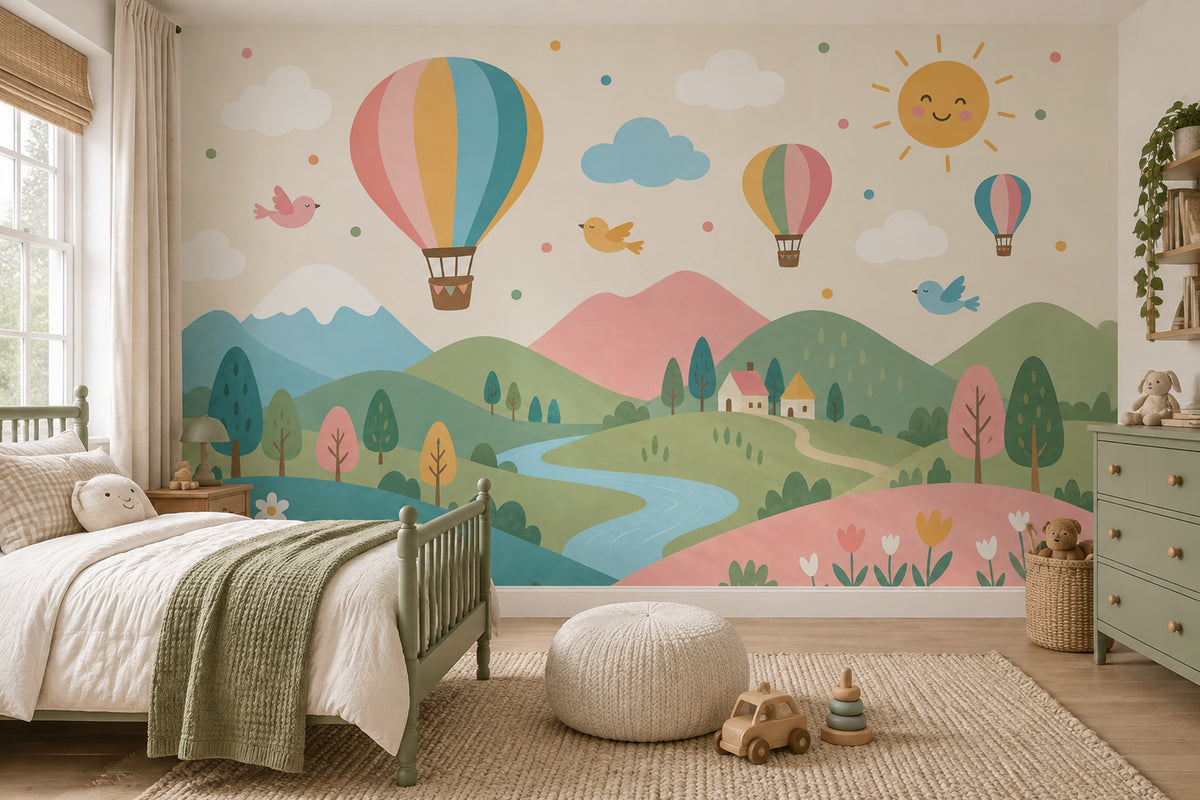 Hot Air Balloons Wallpaper Pastel Landscape Wall Mural