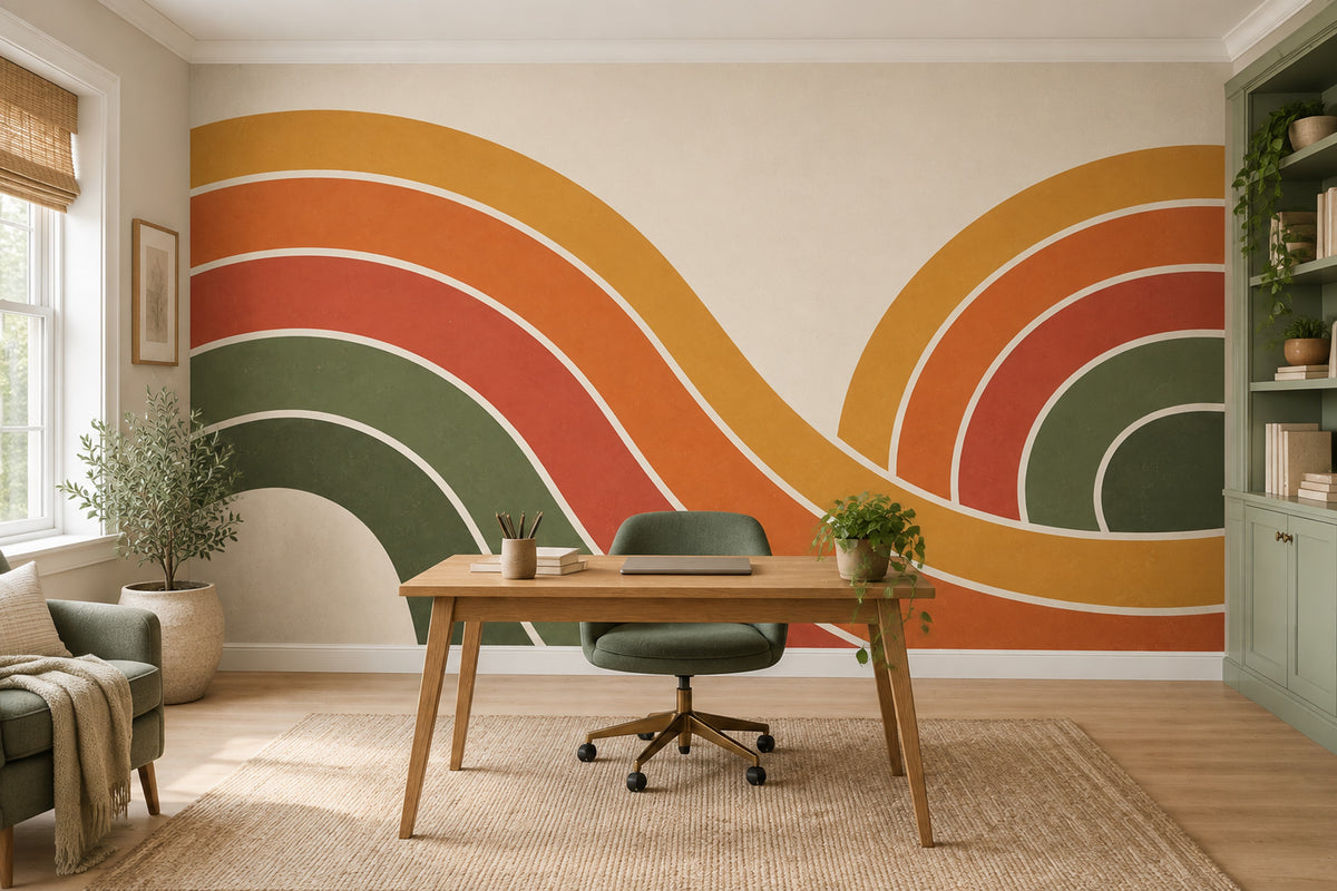 Retro Rainbow Arches Wallpaper Mid Century Modern Wall Mural