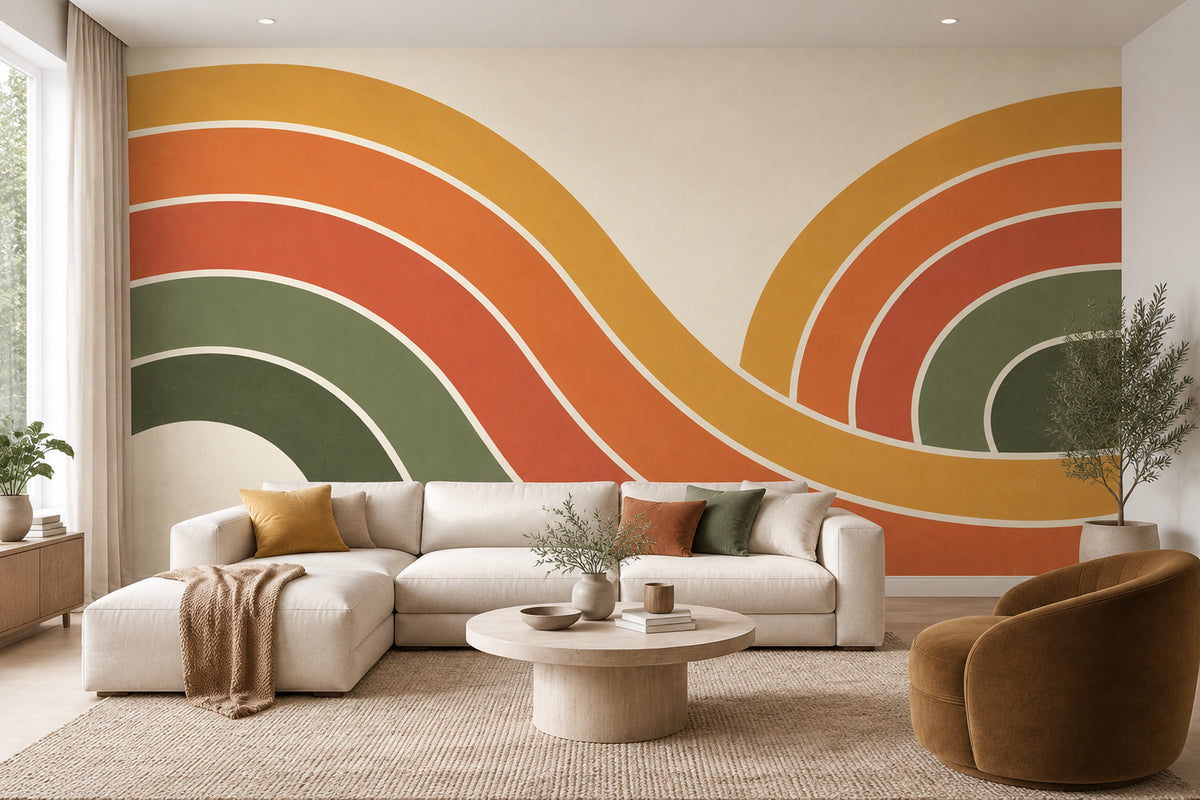Retro Rainbow Arches Wallpaper Mid Century Modern Wall Mural