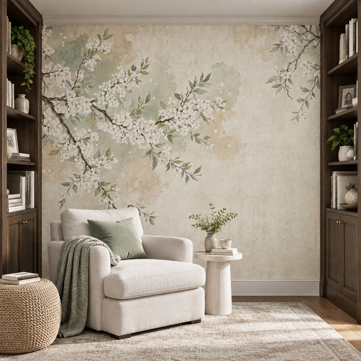 Cherry Blossoms Wallpaper Watercolor Botanical Wall Mural