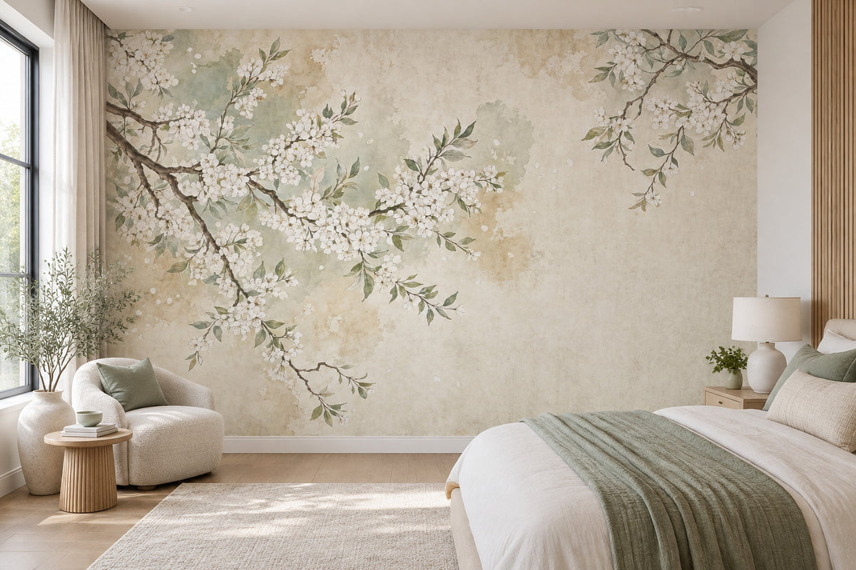 Cherry Blossoms Wallpaper Watercolor Botanical Wall Mural