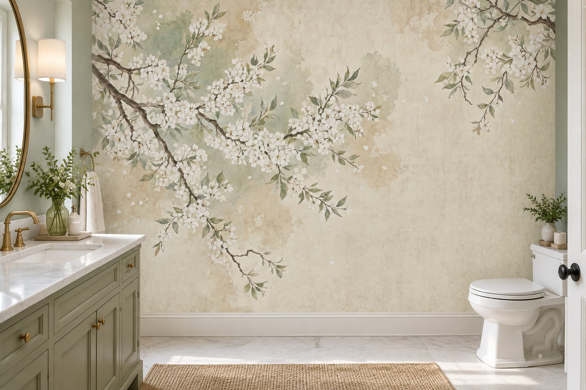 Cherry Blossoms Wallpaper Watercolor Botanical Wall Mural