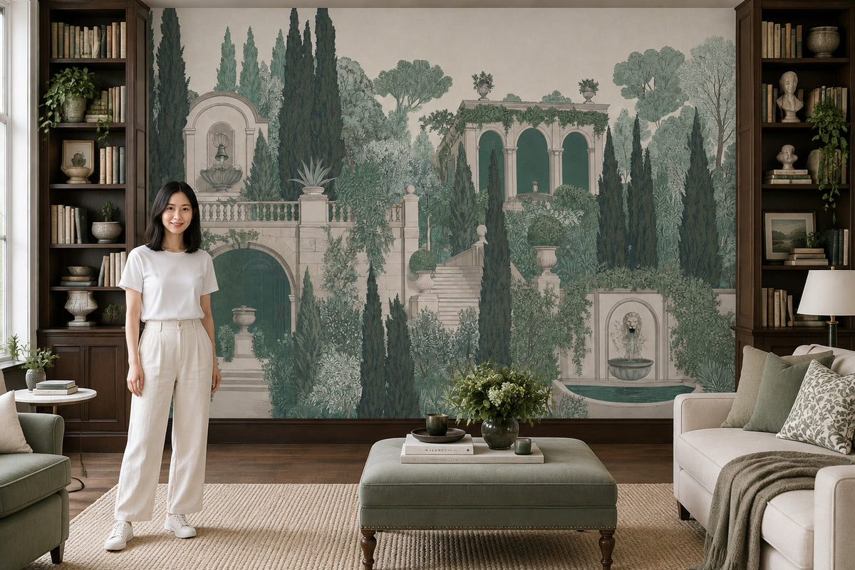Mediterranean Garden Wallpaper Vintage Toile Wall Mural