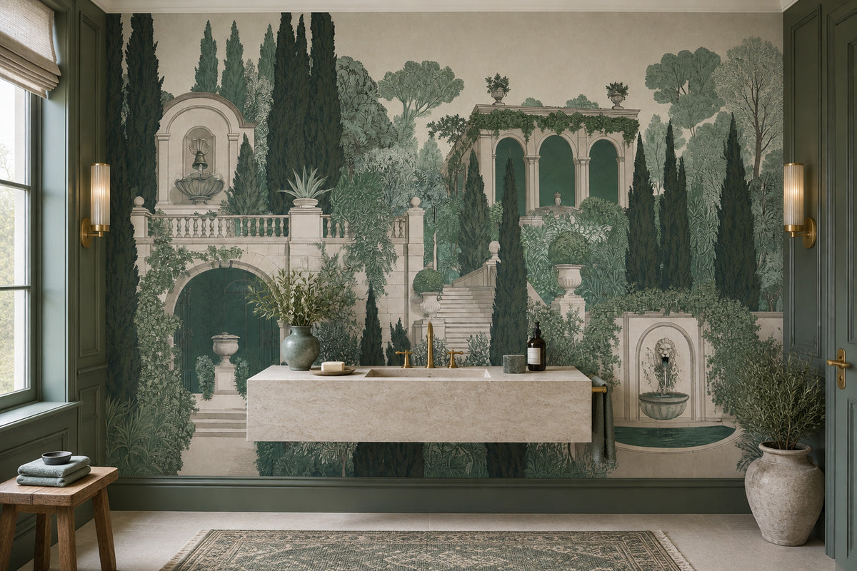 Mediterranean Garden Wallpaper Vintage Toile Wall Mural
