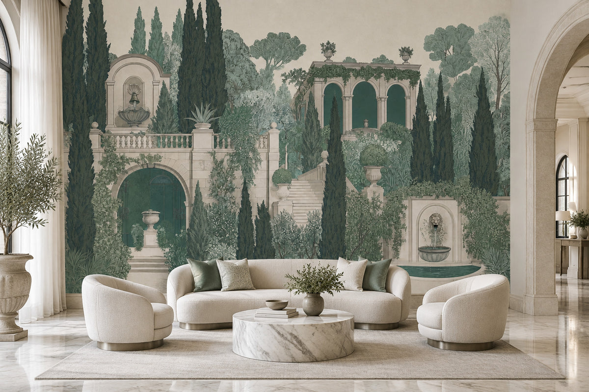Mediterranean Garden Wallpaper Vintage Toile Wall Mural