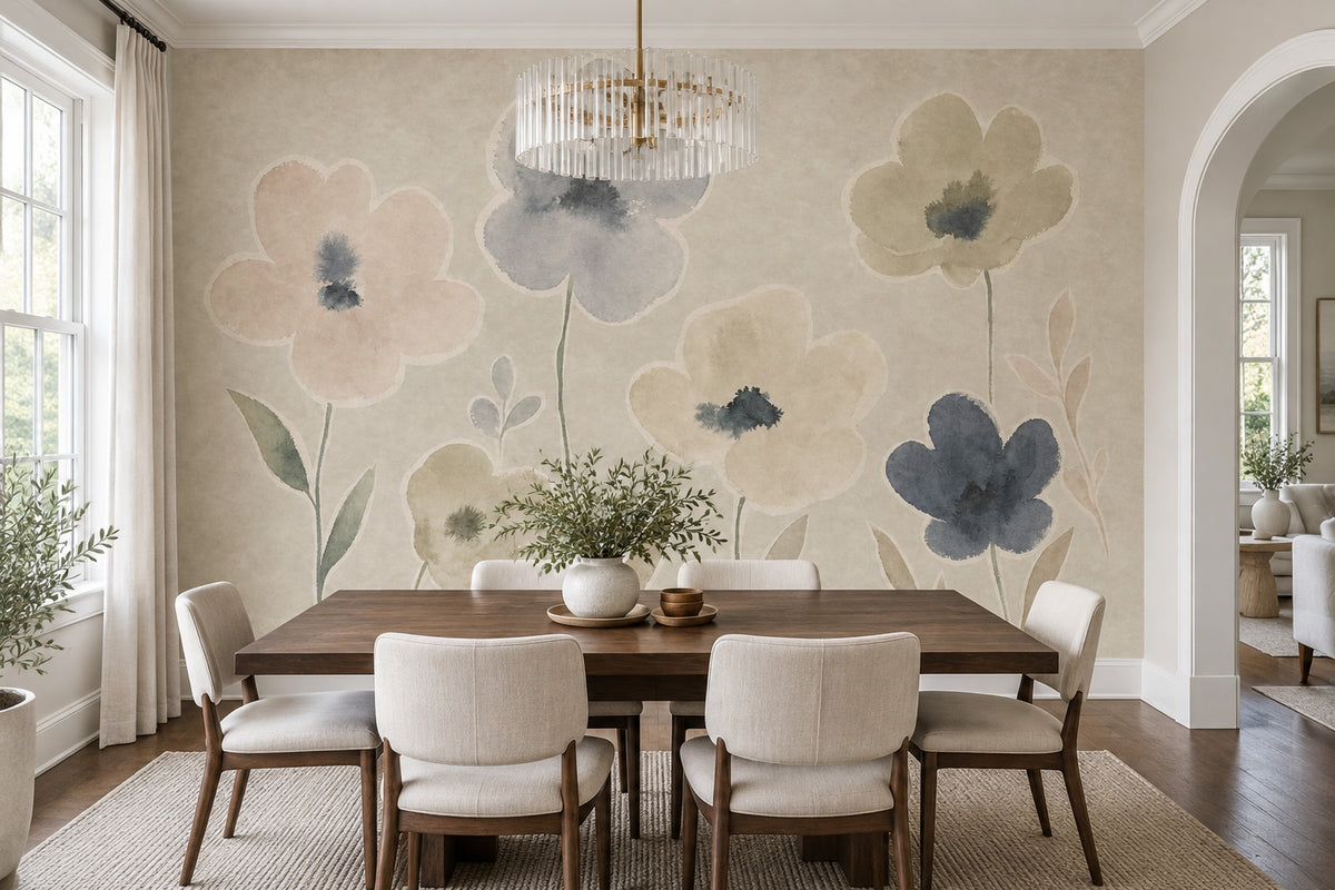 Watercolor Floral Wallpaper Muted Botanical Wall Mural
