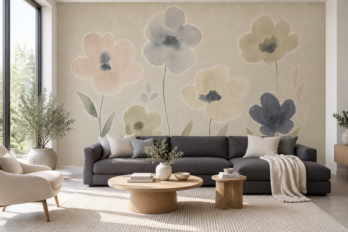 Watercolor Floral Wallpaper Muted Botanical Wall Mural