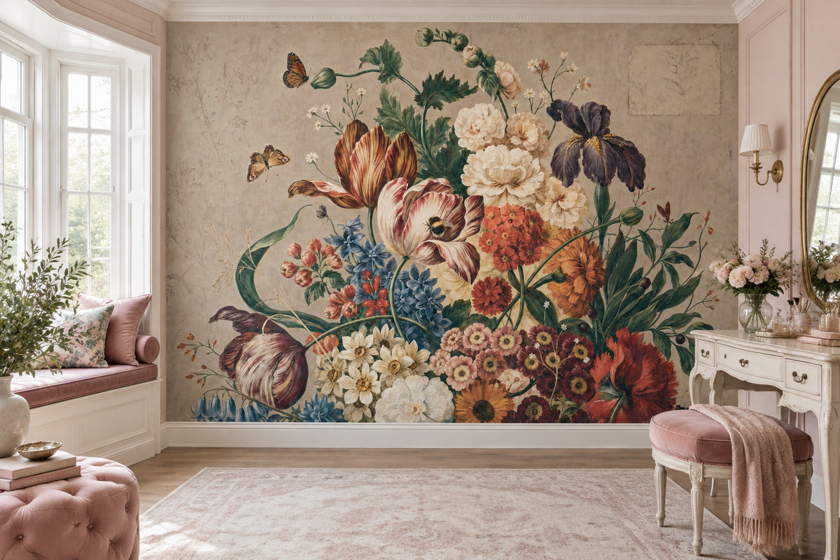 Vintage Flower Bouquet Wallpaper Paper Texture Wall Mural
