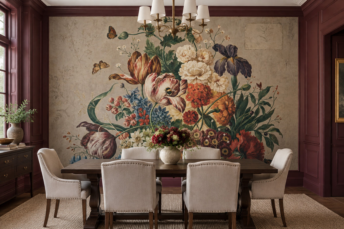 Vintage Flower Bouquet Wallpaper Paper Texture Wall Mural