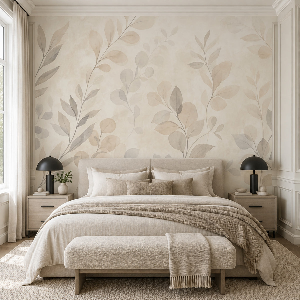 Minimalist Branch Silhouette Wallpaper Watercolor Texture Wall Mural