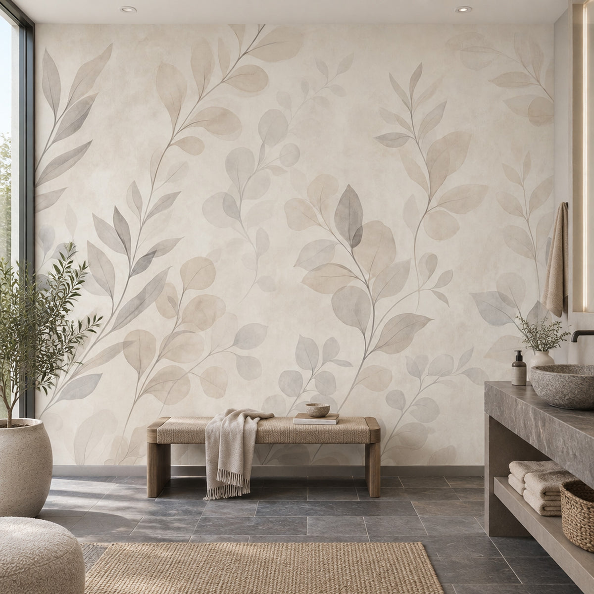 Minimalist Branch Silhouette Wallpaper Watercolor Texture Wall Mural