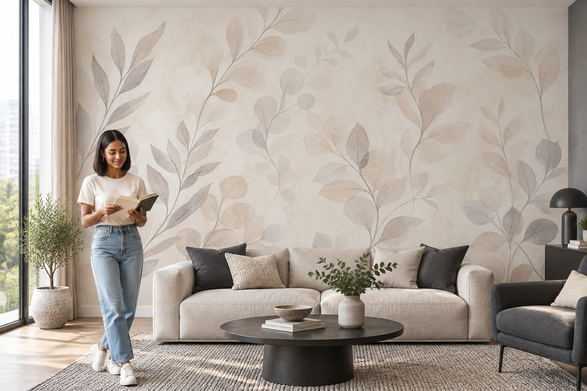 Minimalist Branch Silhouette Wallpaper Watercolor Texture Wall Mural