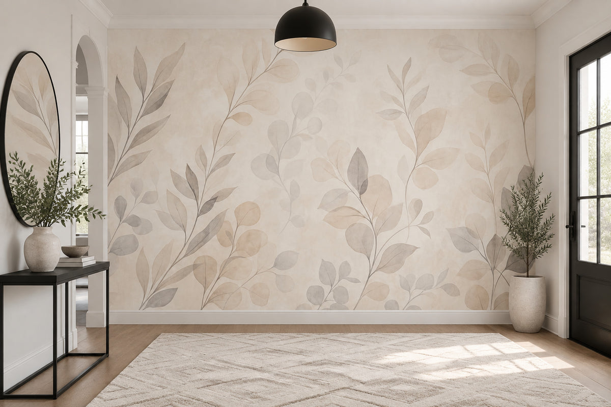 Minimalist Branch Silhouette Wallpaper Watercolor Texture Wall Mural
