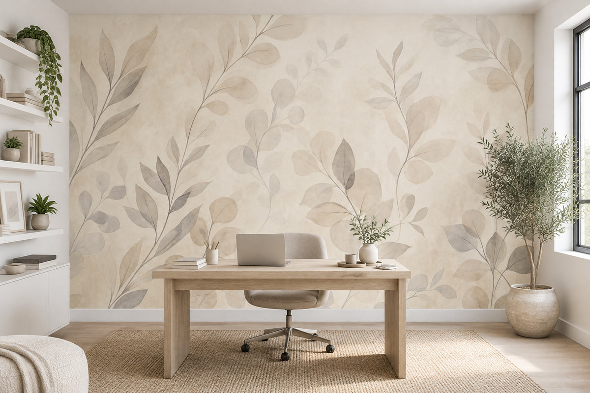 Minimalist Branch Silhouette Wallpaper Watercolor Texture Wall Mural