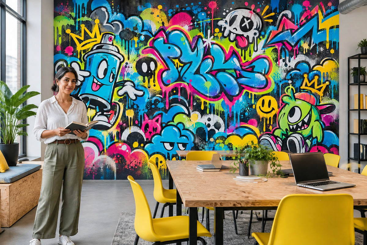 Neon Graffiti Characters Wallpaper Urban Street Art Wall Mural