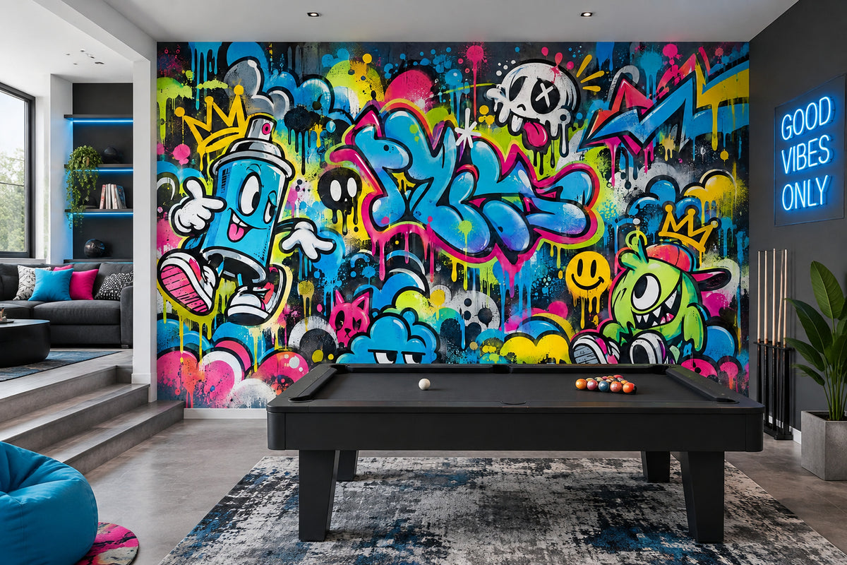 Neon Graffiti Characters Wallpaper Urban Street Art Wall Mural